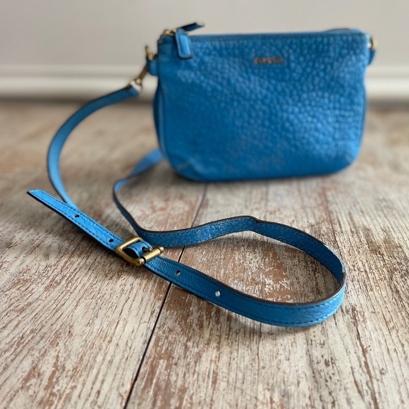 Fossil Handbags - Fossil Memoir Pebbled Leather Sky Blue Crossbody Bag Turquoise Purse Coastal